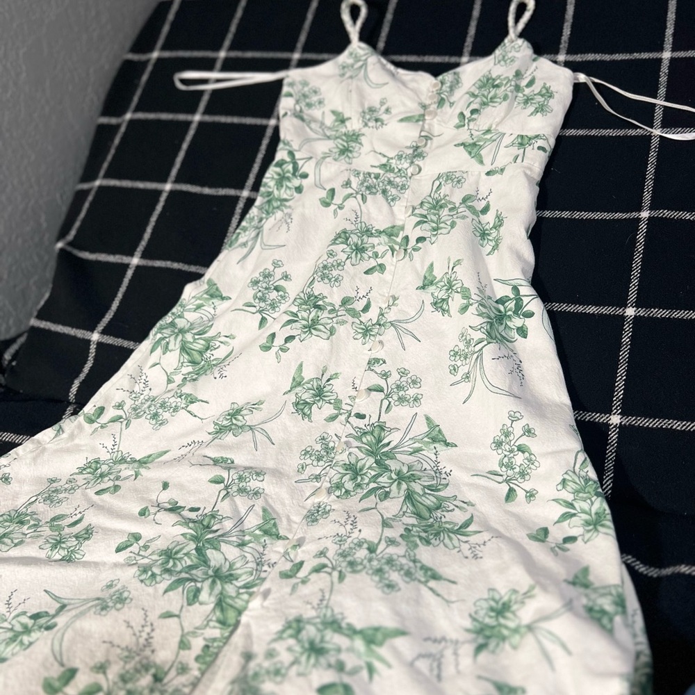 Monteau Green and White Maxi Sundress with Spaghetti Straps